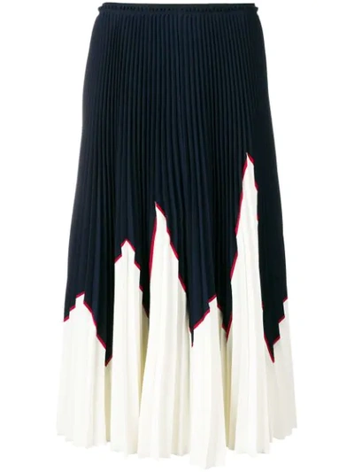 Red Valentino Two-tone Pleated Stretch-piqué Midi Skirt In Navy