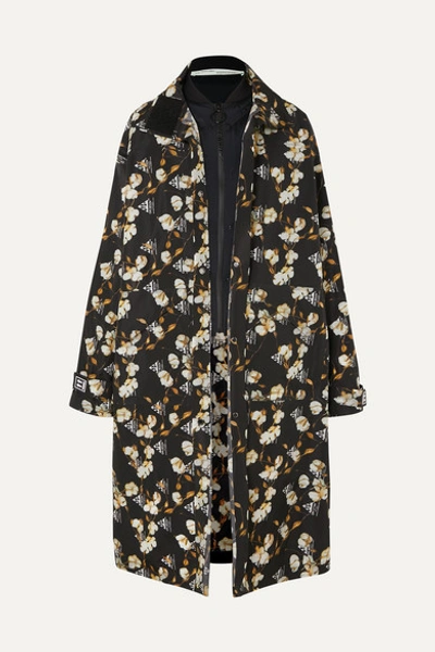 Off-white Layered Rubber-appliquéd Floral-print Shell Jacket In Black