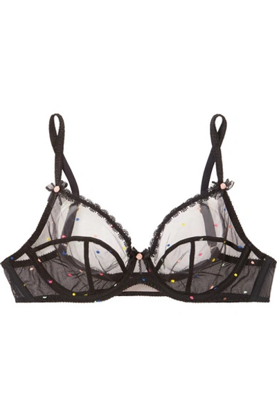Agent Provocateur Poppie Lace-trimmed Embroidered Tulle Underwired Bra In Black