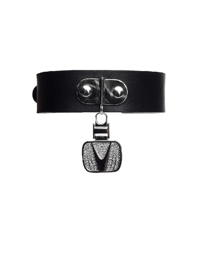 Vetements Black Leather Choker With Crystals