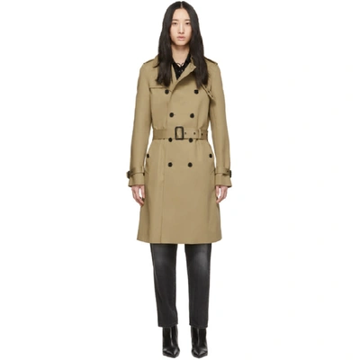 Saint Laurent Double-breasted Gabardine Trench Coat In Sand