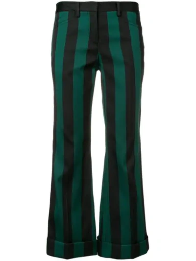 N°21 Striped Kick-flare Crepe Trousers In Dark Green