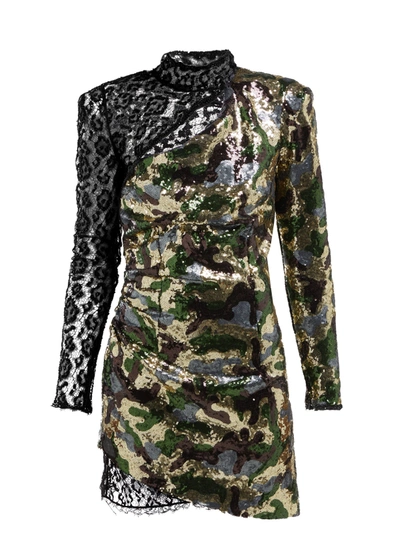 Dundas Camouflage And Leopard-lace Sequinned Mini Dress In Kakhy & Multicolor