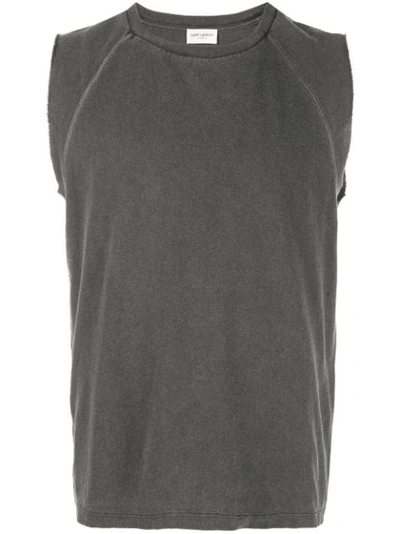 Saint Laurent Raw-edged Cotton T-shirt In Grey