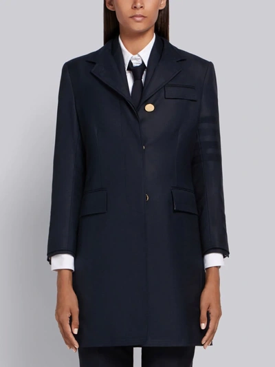 Thom Browne Sateen 4-bar Chesterfield Overcoat In Blue