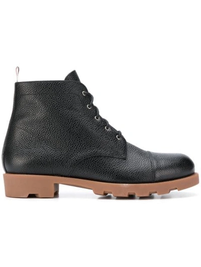 Thom Browne Panama Rubber Leather Derby Boot In Black