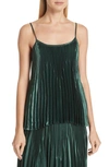 Vince Chevron Pleated Satin Tank In Forest
