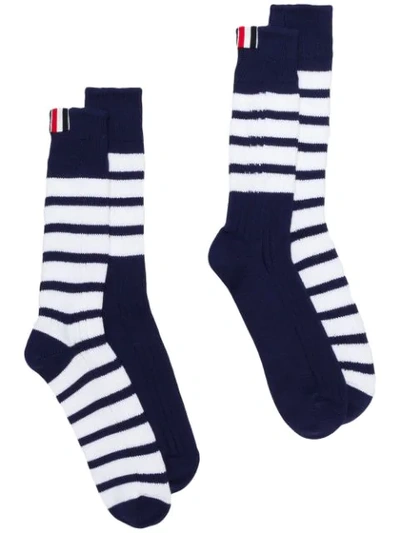 Thom Browne 4-bar Bicolor Stripe Ribbed Socks - Blue