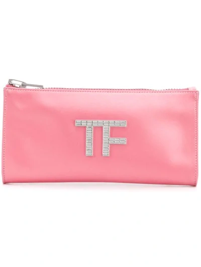 Tom Ford Embellished Logo Clutch Bag In Pink