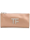 Tom Ford Embellished Logo Clutch Bag In Neutrals
