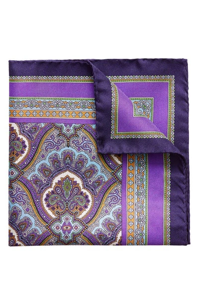 Eton Men's Silk Paisley Pocket Square, Purple