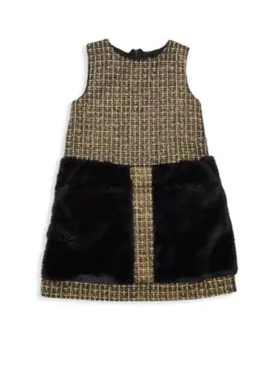 Imoga Little Girl's & Girl's Faux Fur Textured Dress In Aztec Black