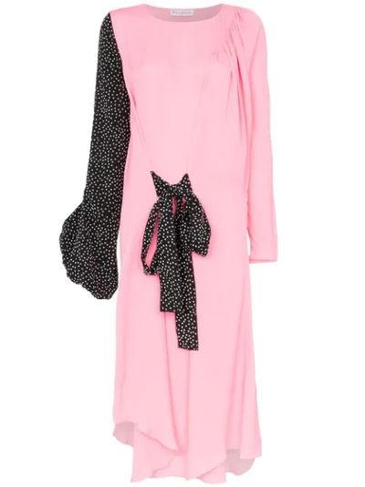 Jw Anderson Polka Dot Print Balloon Sleeve Silk Dress In Pink