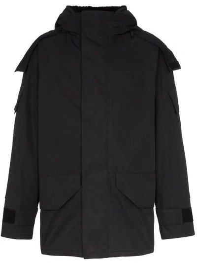 Yves Salomon Bachette Shearling Lined Hooded Coat In Black