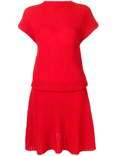 Victoria Victoria Beckham Ribbed Knit Dress In Red
