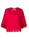 N°21 Feather Trim Top In Red