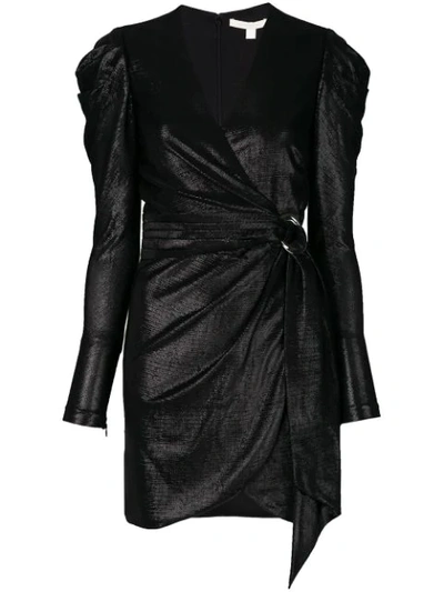 Jonathan Simkhai Metallic Puff-sleeve Belted Short Dress In Black