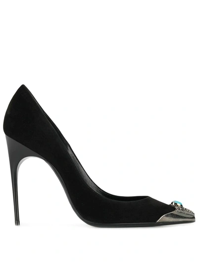 Saint Laurent Zoe Embellished Pointy Toe Pump In Black