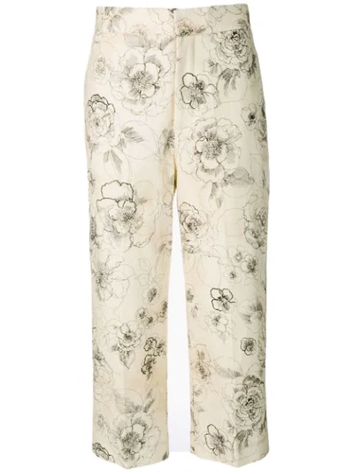 Erika Cavallini Floral Print Cropped Trousers In Neutrals