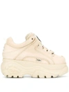 Buffalo 1339 Sneaker In Butter-colored Leather With Python Effect Print In Beige