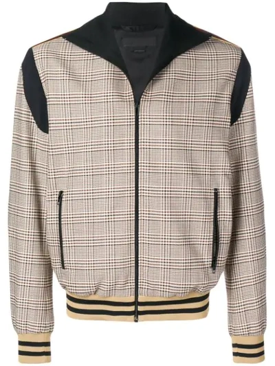 Stella Mccartney Prince Of Wales Checked Wool And Cotton-blend Bomber Jacket In Beige