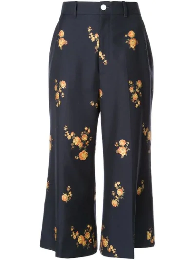 Gucci Floral Tailored Cropped Trousers In Ink Yellow