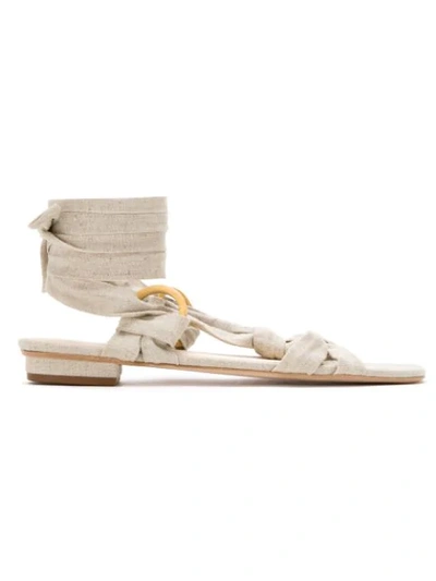 Framed Strappy Flat Sandals In Neutrals