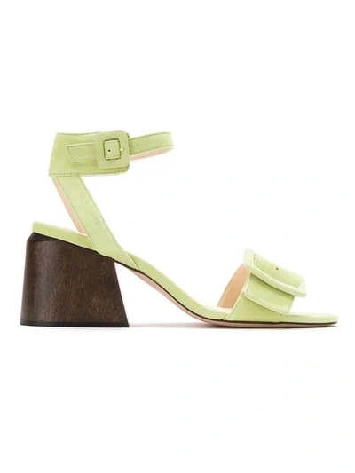 Framed Wooden Heels Sandals In Green