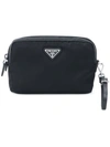 Prada Logo-plaque Cosmetic Pouch In Black