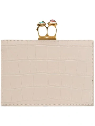 Alexander Mcqueen Two-ring Embellished Clutch In Neutrals