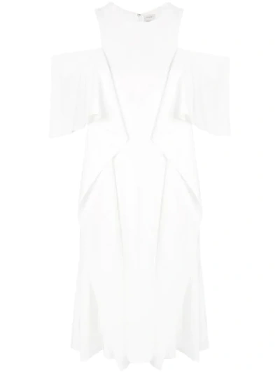Maison Rabih Kayrouz Cold Shoulder Ruffle Dress In White