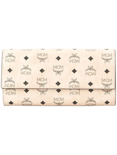 Mcm Logo Print Flap Wallet In Pink