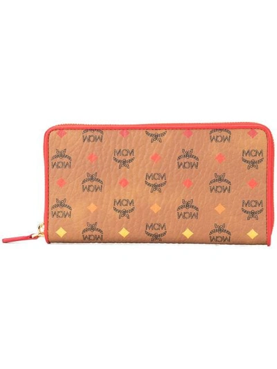 Mcm Logo Print Wallet In Brown