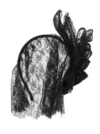 Maison Michel Lace Veil Headband In Black