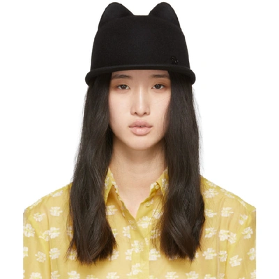 Maison Michel Cat Ear Cap In Black