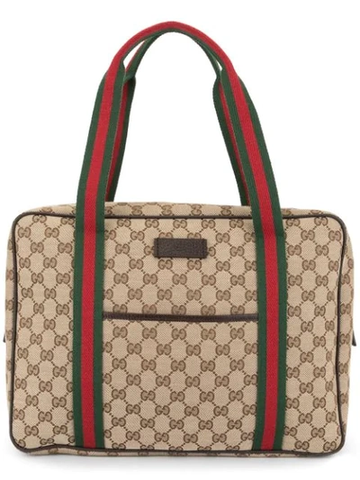 Pre-owned Gucci Shelly Line Gg Pattern Hand Bag In Brown