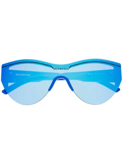 Balenciaga Mirrored Oversized Sunglasses In Blue