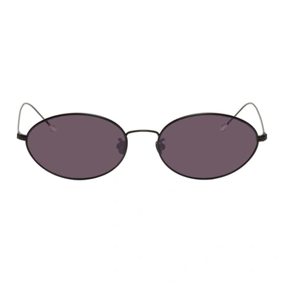 Ann Demeulemeester Black And Purple Linda Farrow Edition Oval Sunglasses In Black/purpl