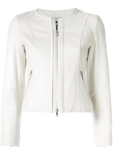 Loveless Zipped Leather Jacket In White