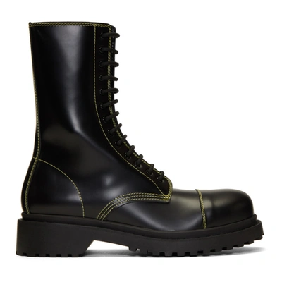 Balenciaga Amphibia Leather Boots W/ Stitching In Black