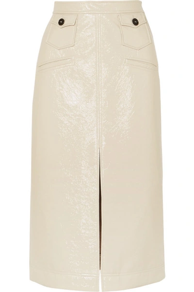 Alexa Chung Crinkled Faux Patent Leather Midi Skirt In Ecru