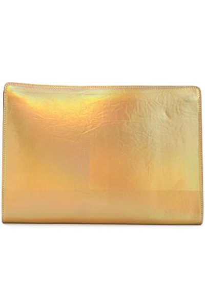 Stella Mccartney Woman Iridescent Faux Leather Clutch Gold