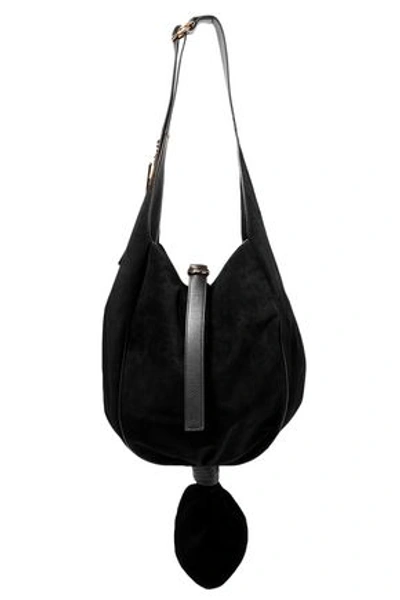 Jw Anderson J.w.anderson Woman Knot Leather-trimmed Suede Shoulder Bag Black