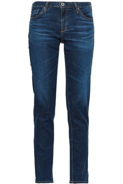 Ag Woman Faded Mid-rise Slim-leg Jeans Mid Denim