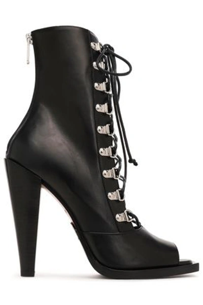 Balmain Woman Lace-up Leather Boots Black