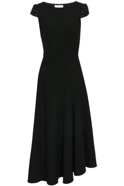 Amanda Wakeley Asymmetric Flared Ponte Midi Dress In Black