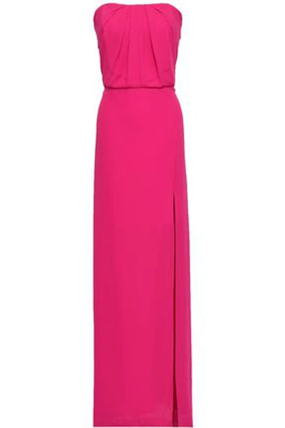 Halston Heritage Woman Strapless Gathered Washed-crepe Gown Bright Pink