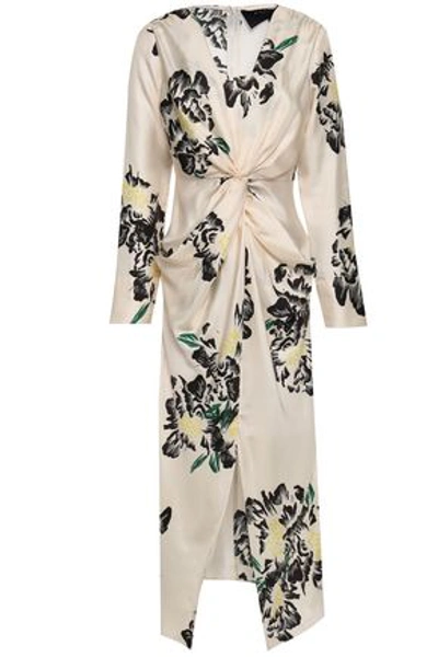 Paper London Twist-front Printed Silk Midi Dress In Ivory