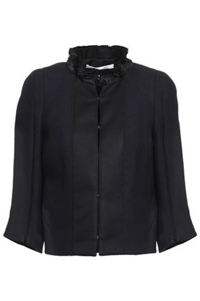 Amanda Wakeley Woman Fringe-trimmed Satin Jacket Midnight Blue