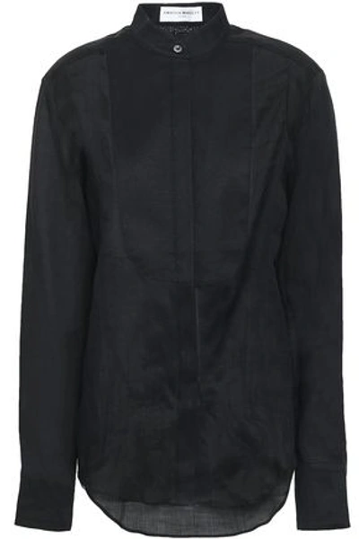 Amanda Wakeley Woman Piqué-paneled Linen Shirt Black